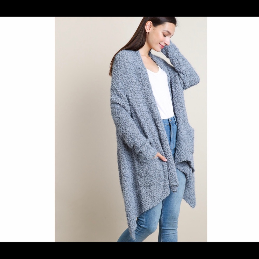 Cozy popcorn knit pocket cardigan Grey
